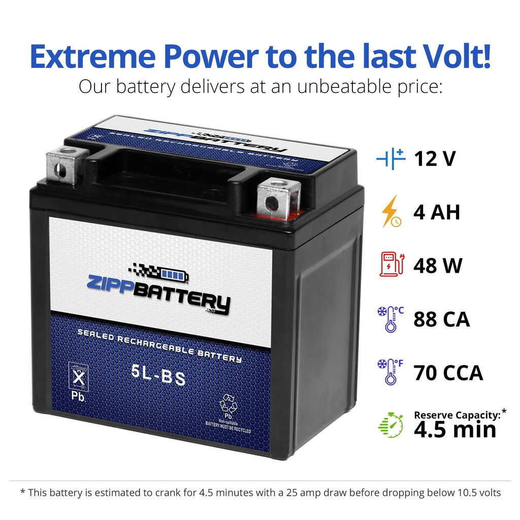 for Battery Ytx5L-Bs Battery Zipp Outlaw 90Cc 2003 Sportsman Predator Polaris Atv