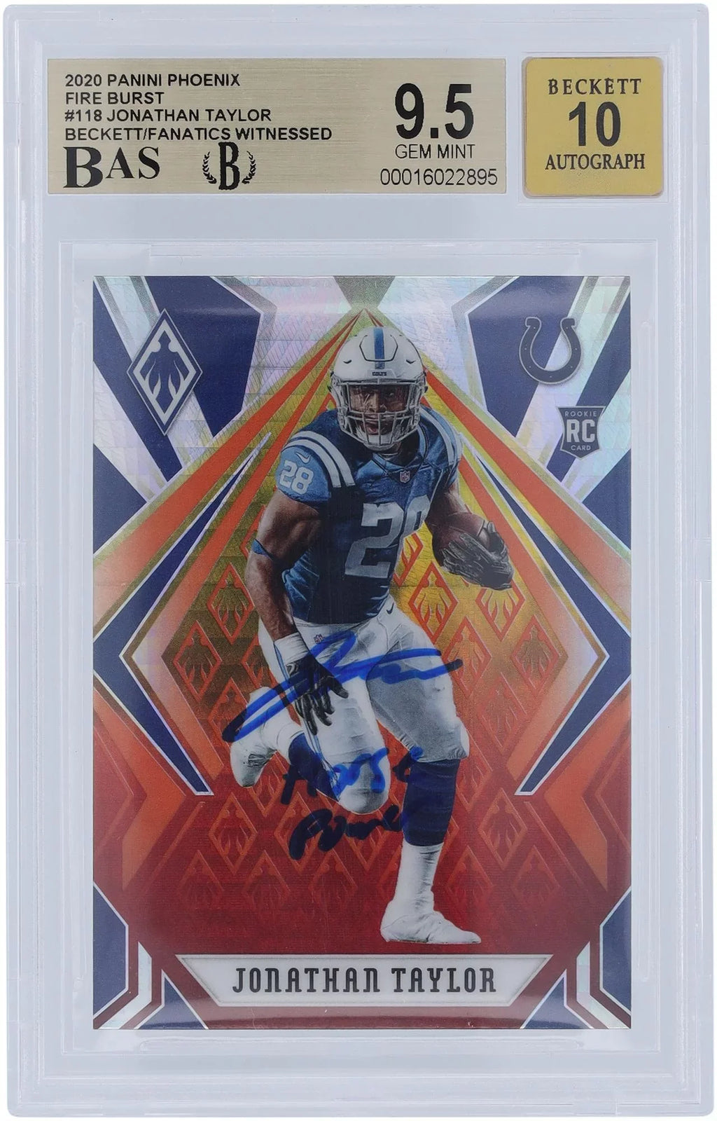 Fanatics Rookie Witnessed Beckett Authenticated "Horse Power" with Inscription Authentic Colts #118 9.5/10 Autographed Panini Jonathan Indianapolis 2020 Card Phoenix Fireburst Fanatics Taylor -