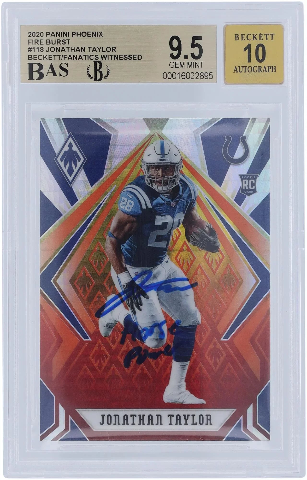 Fanatics Rookie Witnessed Beckett Authenticated "Horse Power" with Inscription Authentic Colts #118 9.5/10 Autographed Panini Jonathan Indianapolis 2020 Card Phoenix Fireburst Fanatics Taylor -