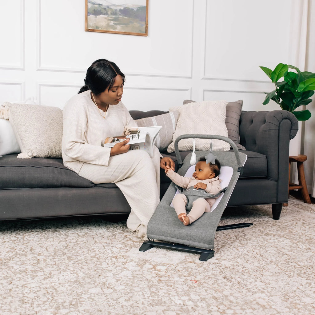 Charcoal Baby Months, Portable for 0-6 Delight Deluxe Baby Bouncer, Alpine Tweed Infants