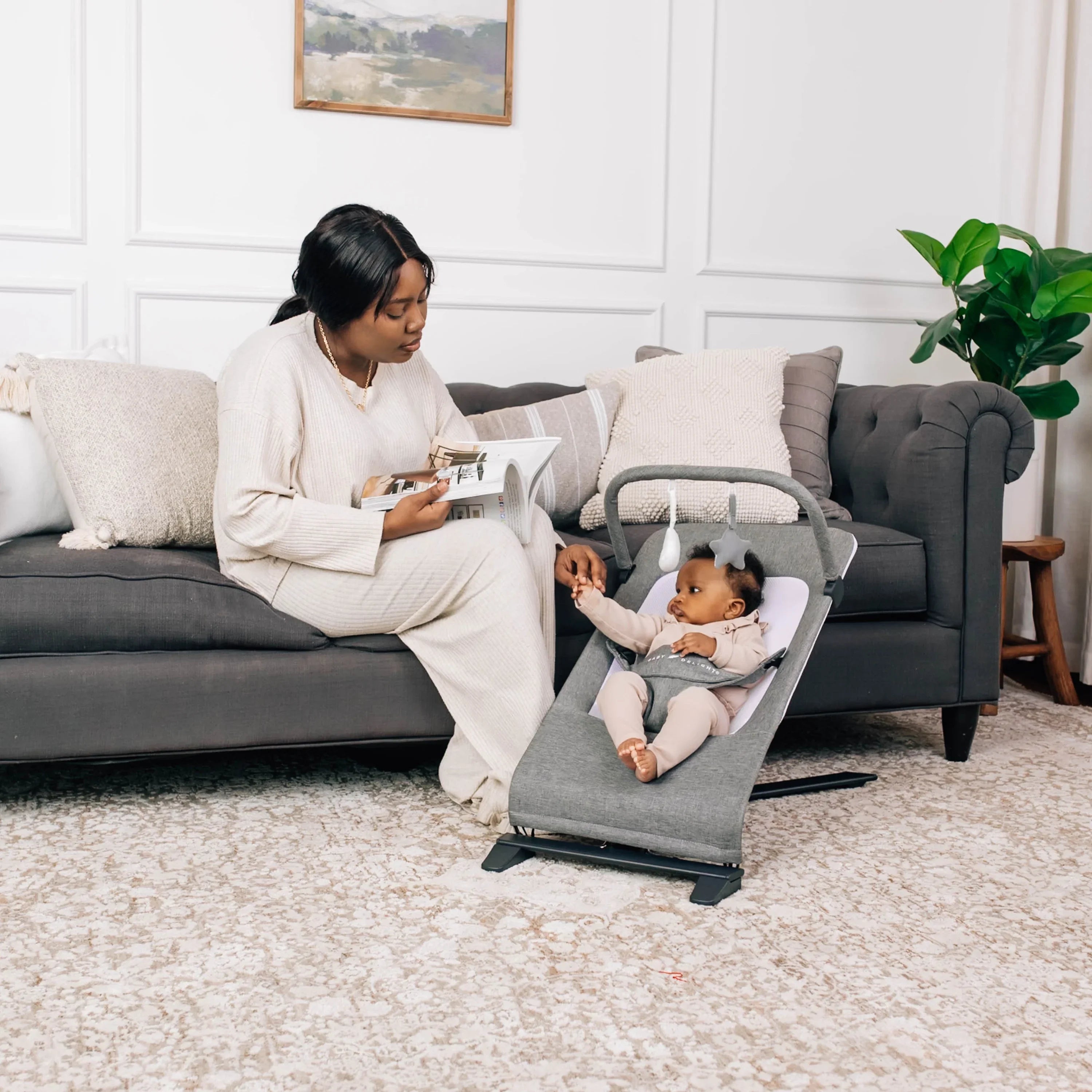 Charcoal Baby Months, Portable for 0-6 Delight Deluxe Baby Bouncer, Alpine Tweed Infants