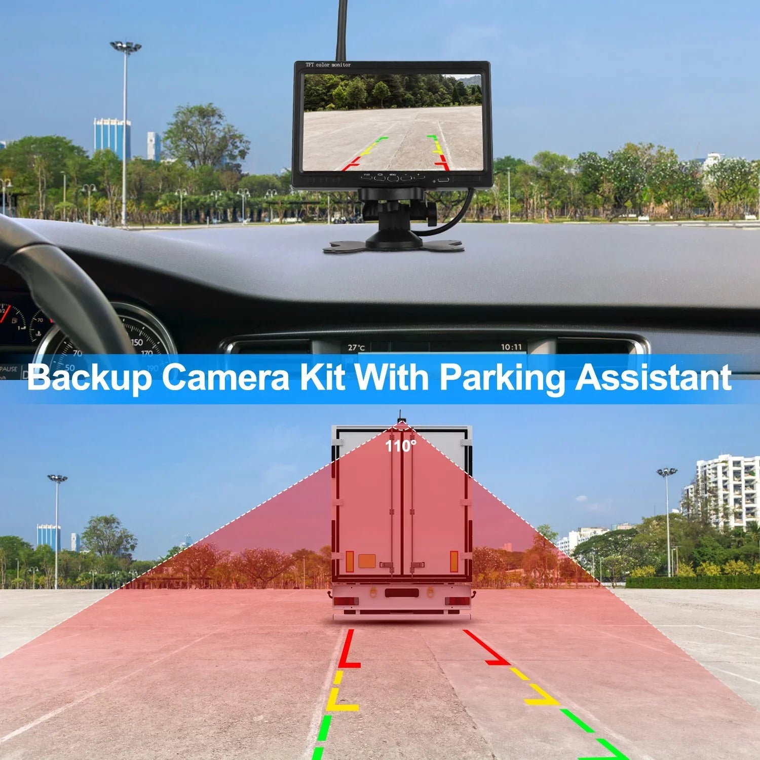 2.4G System Signal IP67 Van with Reverse Trunk SUV Vehicle Car Waterproof Car Screen Kit System Wireless View Parking Rear Backup Night 7In Camera for Vision Stable Monitor iMounTEK
