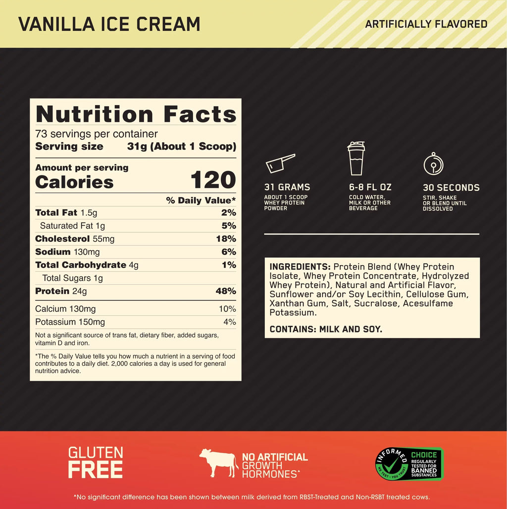 100% Cream, Powder, Standard Optimum lb, Whey Ice 73 Protein Servings Vanilla 5 Gold Nutrition,
