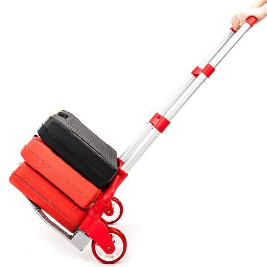 Red Trolley Truck Portable Luggage Collapsible Push Hand Dolly Cart Folding Aluminium