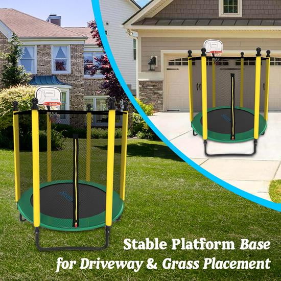 10FT Enclosure Trampoline SereneLife Jump Trampoline, 5FT with Green Rectangle Outdoor Net