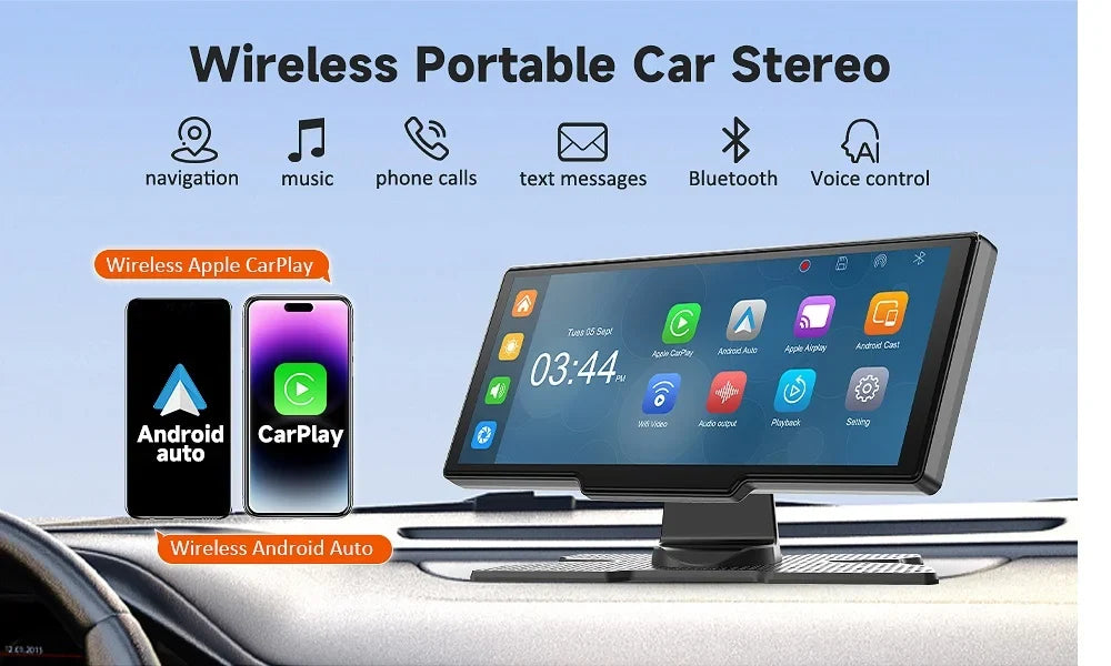 Play Touch Carplay Wireless Apple Screen Adapter Herilary Cam, Car Screen 2.5K with 10.26" Car Carplay Wireless Auto Android Mirror Dash Link/Siri/Wifi/Bluetooth/Double Din Stereo