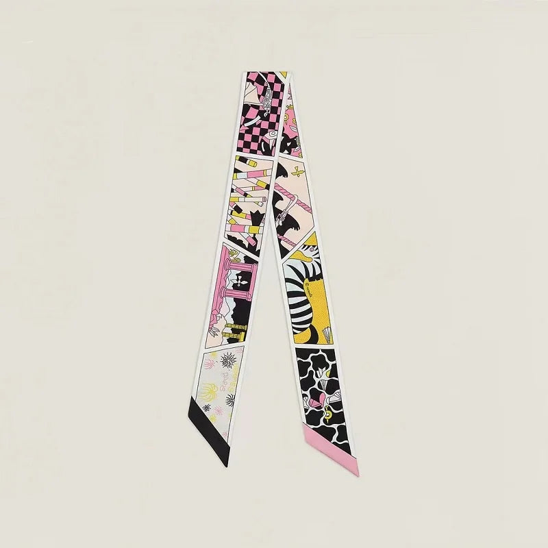 Ladies Suite Twilly Hermmes Silk Muffler Scarf Scarf Black/Rose/Yellow New