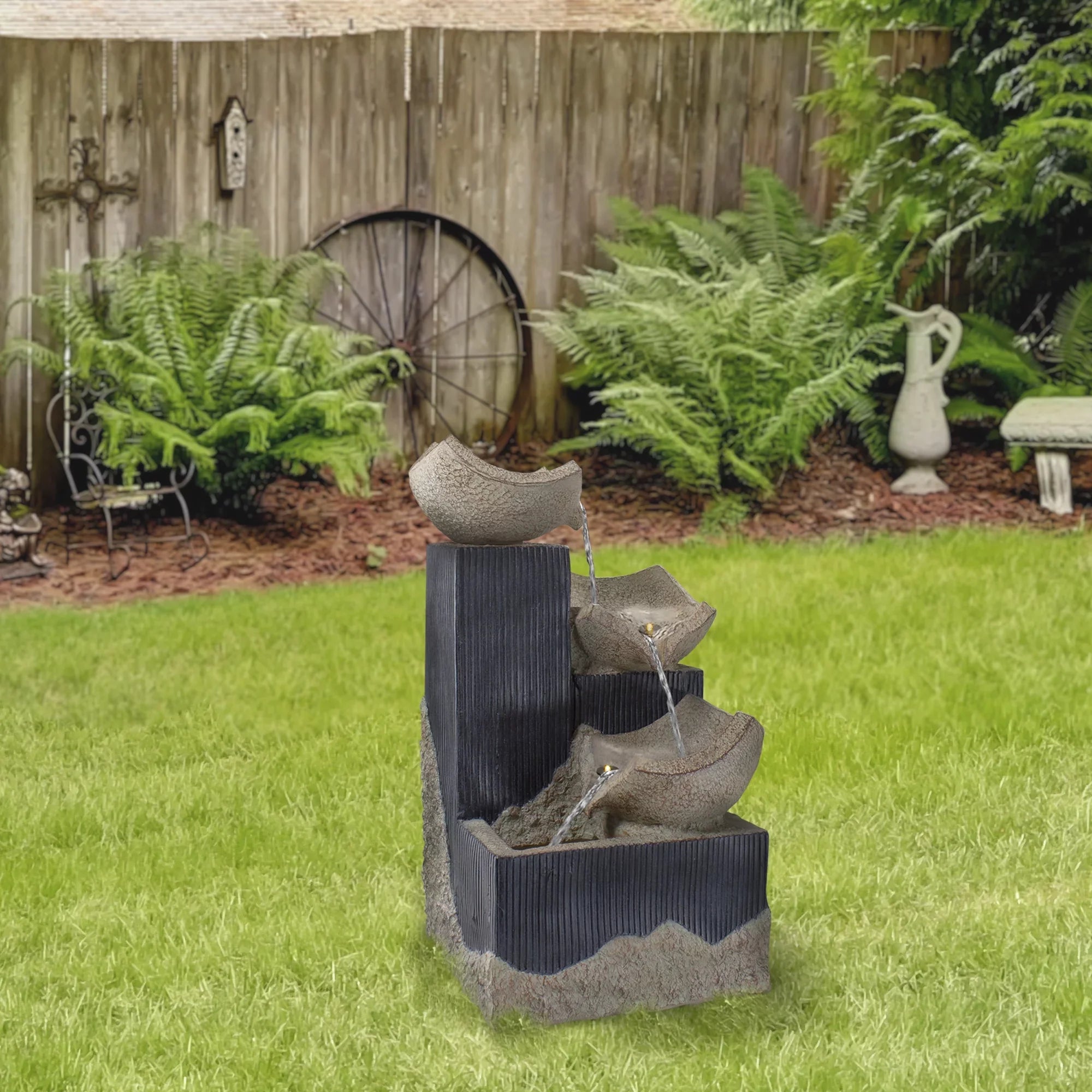 Bowl Outdoor LED Fountain 3-Tier Northlight Lighted 21" Water Cascading