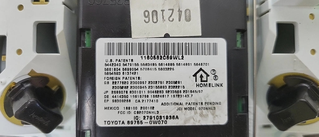 Garage Opener 2006 Highlander Overhead 06 Toyota with Door OEM (Good) Pre-Owned Console Roof