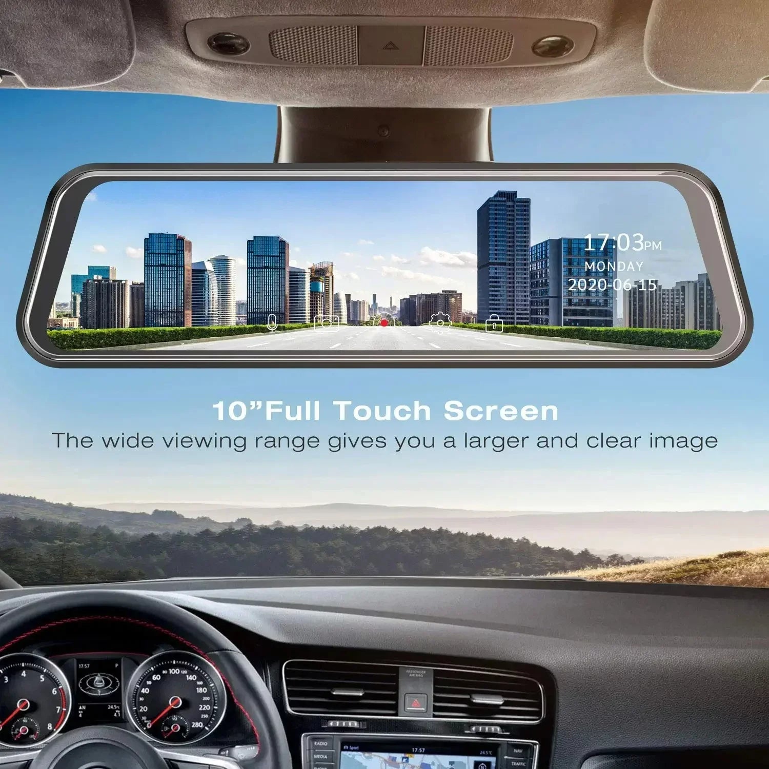 Rear Parking Mirror Touch Loop Monitor, Recording Dual Car Full IPS Screen View Backup Dashcam inch Bileeko Lens Camera, 10
