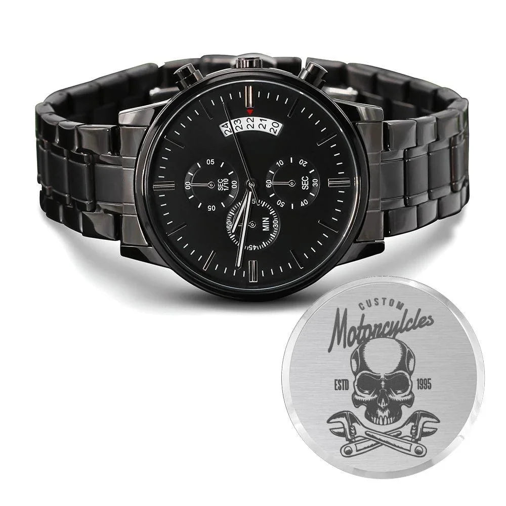 Engraved Motorcycle W 1995 Stainless Motorcyles Copper Multifunction Men's Custom Watch Dial Steel Rider