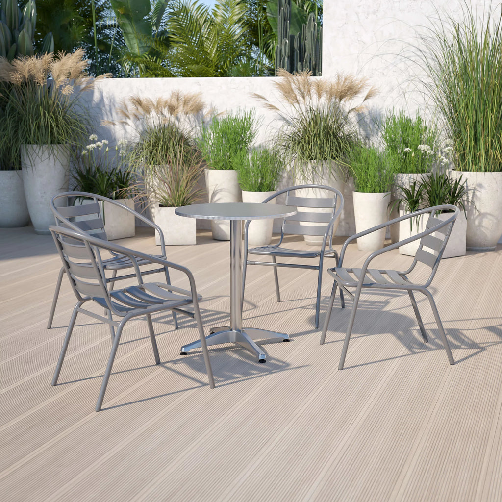Stack Pack Slats with Silver Chair Flash Aluminum Metal Restaurant Furniture 4