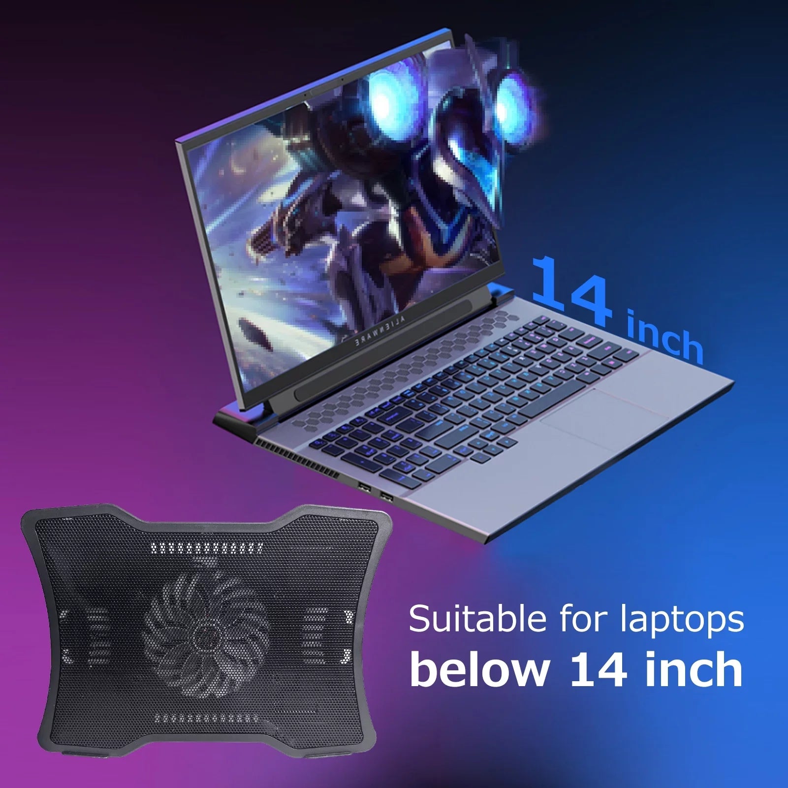 Design Low Fan USB Laptops Cooling Single Arealer Two Support Laptop 14 Below Portable inch Laptop Ports Base Noise Cooler