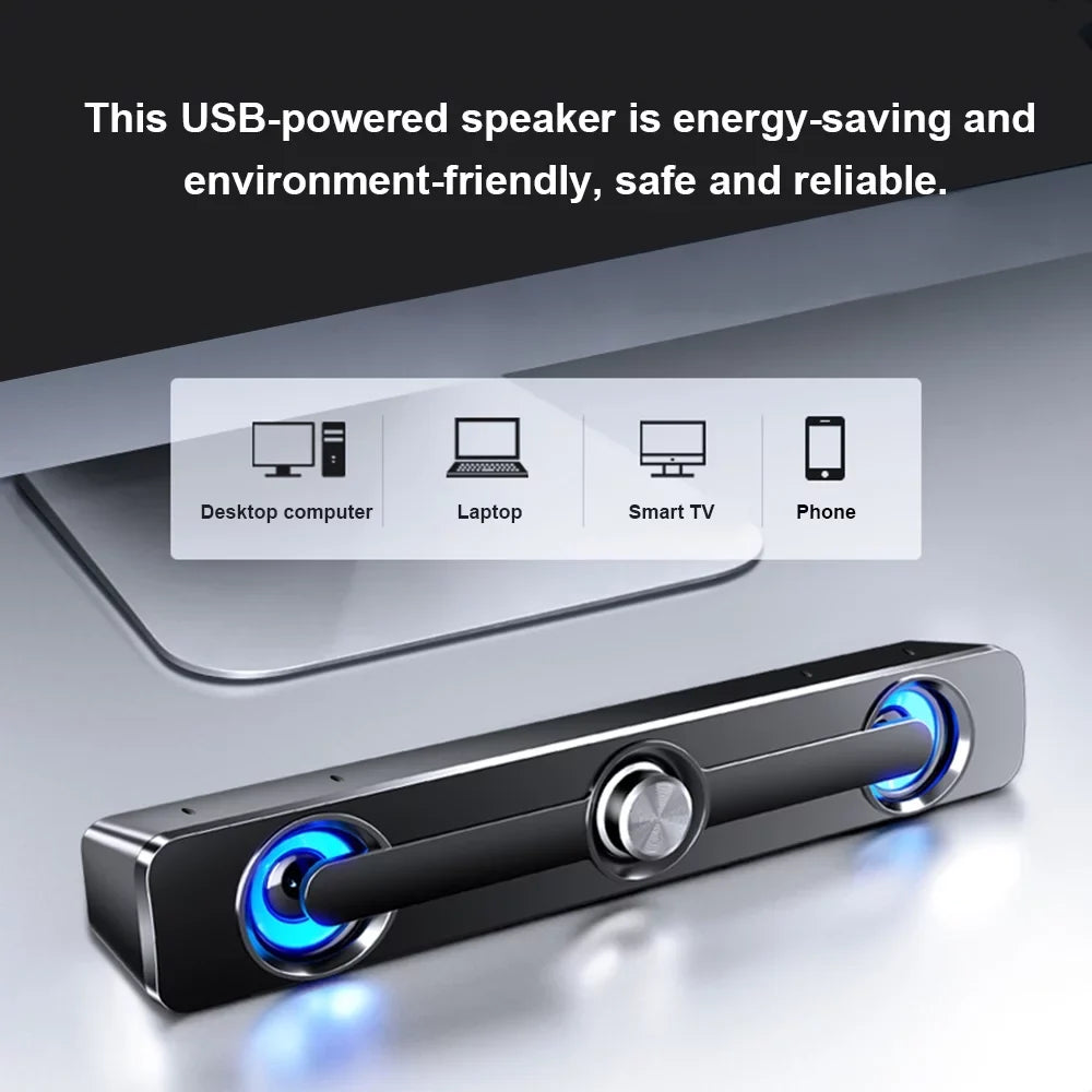 111 match Speaker Blue Subwoofer Wired USB Decoration Stereo V Powerful Bar All Andoer Bass Light, LED Speaker Computer