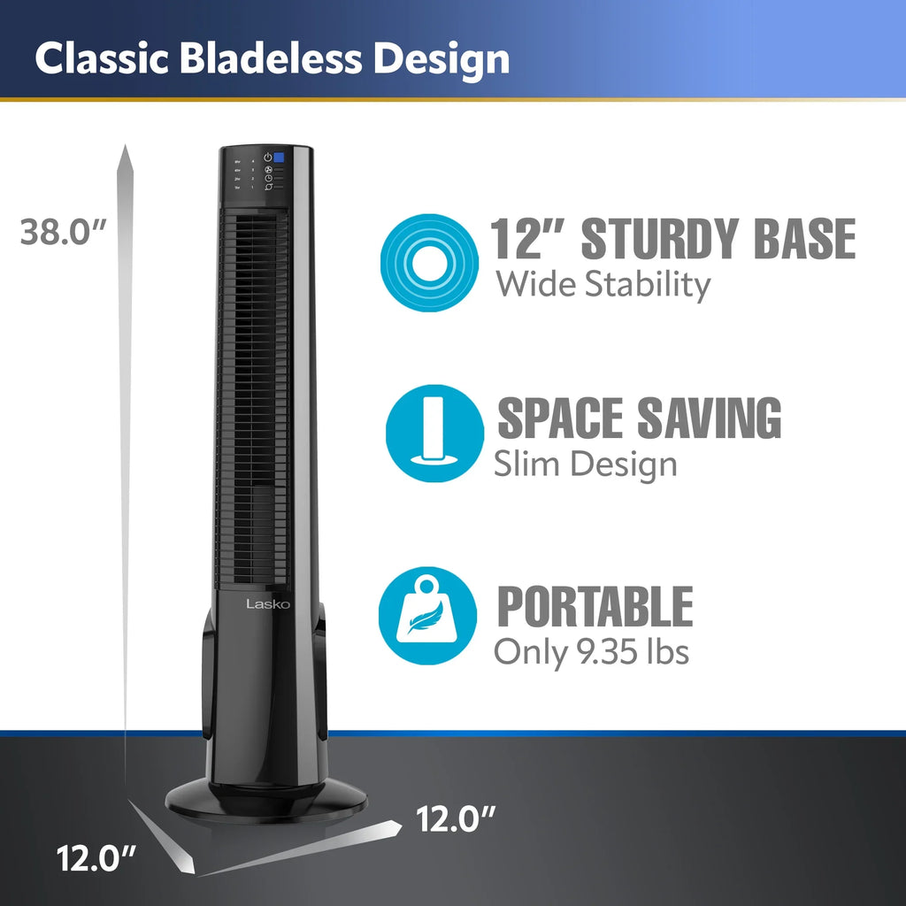Fan Remote Tower Hybrid Control, with New Black/Silver, 4-Speed 38" Timer, Lasko T38415,
