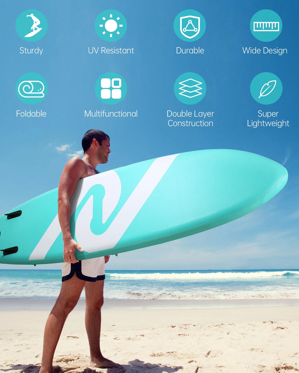 Board SUP Stand with Paddle & Board Summer for Up Youth Paddle Board Inflatable 120"x30"x6" Adults