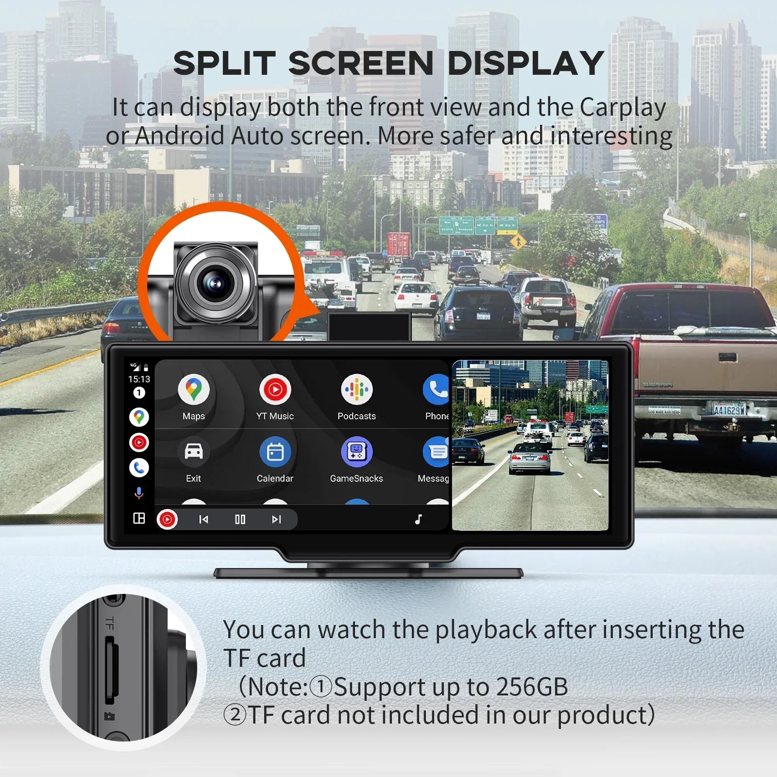 Play Touch Carplay Wireless Apple Screen Adapter Herilary Cam, Car Screen 2.5K with 10.26" Car Carplay Wireless Auto Android Mirror Dash Link/Siri/Wifi/Bluetooth/Double Din Stereo