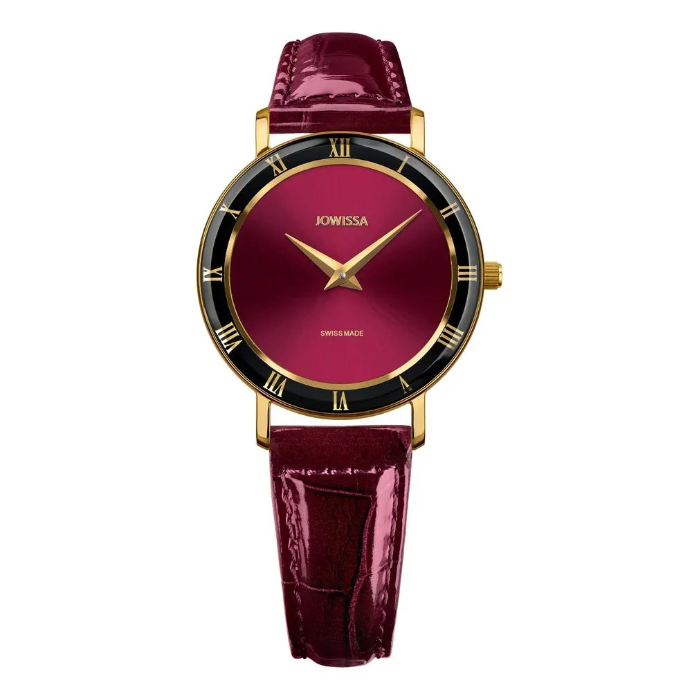 J2.272.M Womens Watch Made Swiss Burgundy ROMA Crystal Jowissa Leather