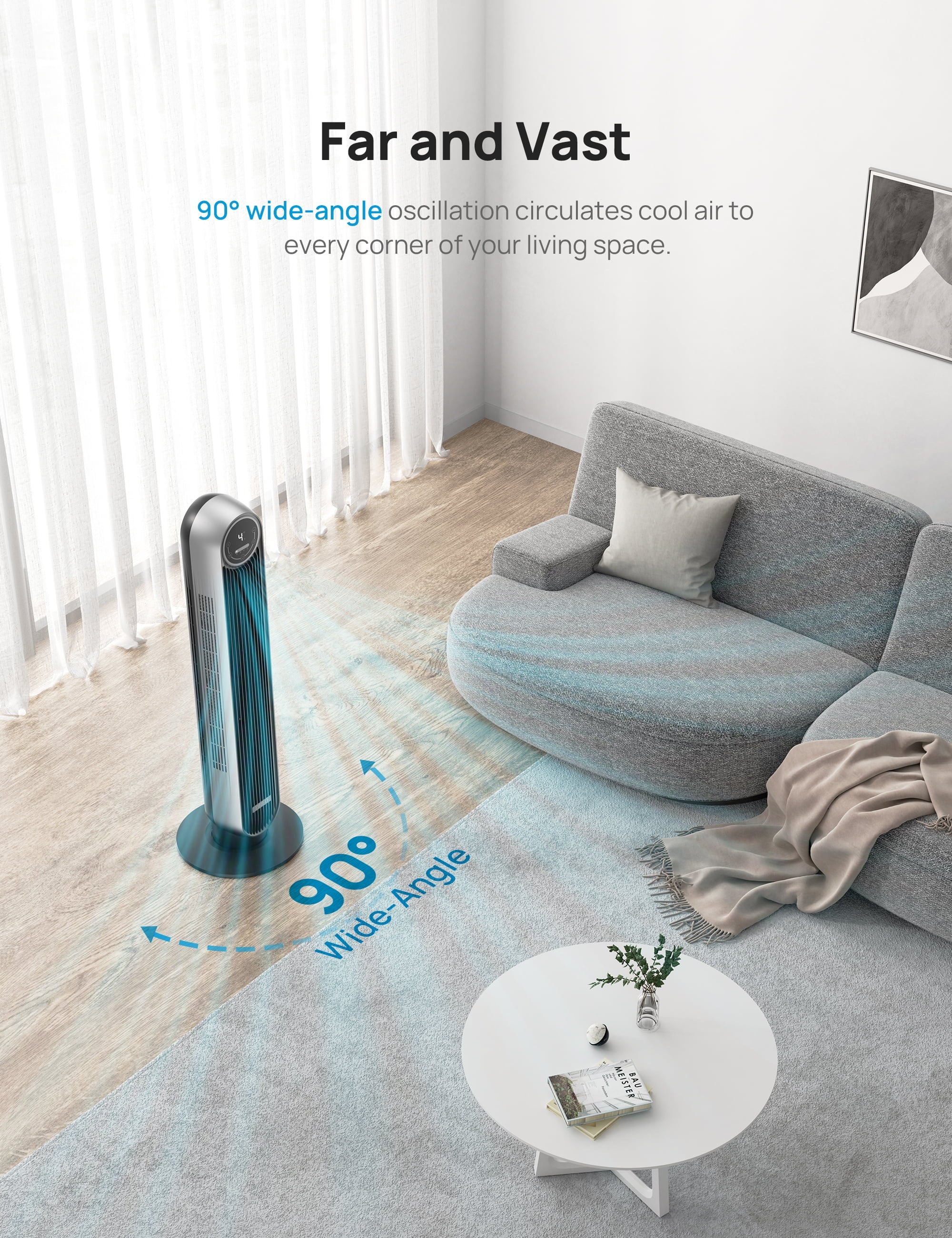 Standing with Oscillating with Fan Remote for Fan Floor Quiet Alexa/Google WiFi Bladeless 8H Fans, Works Voice Modes, Tower Smart Timer, Dreo Control, Bedroom, 4 4 Speeds, and