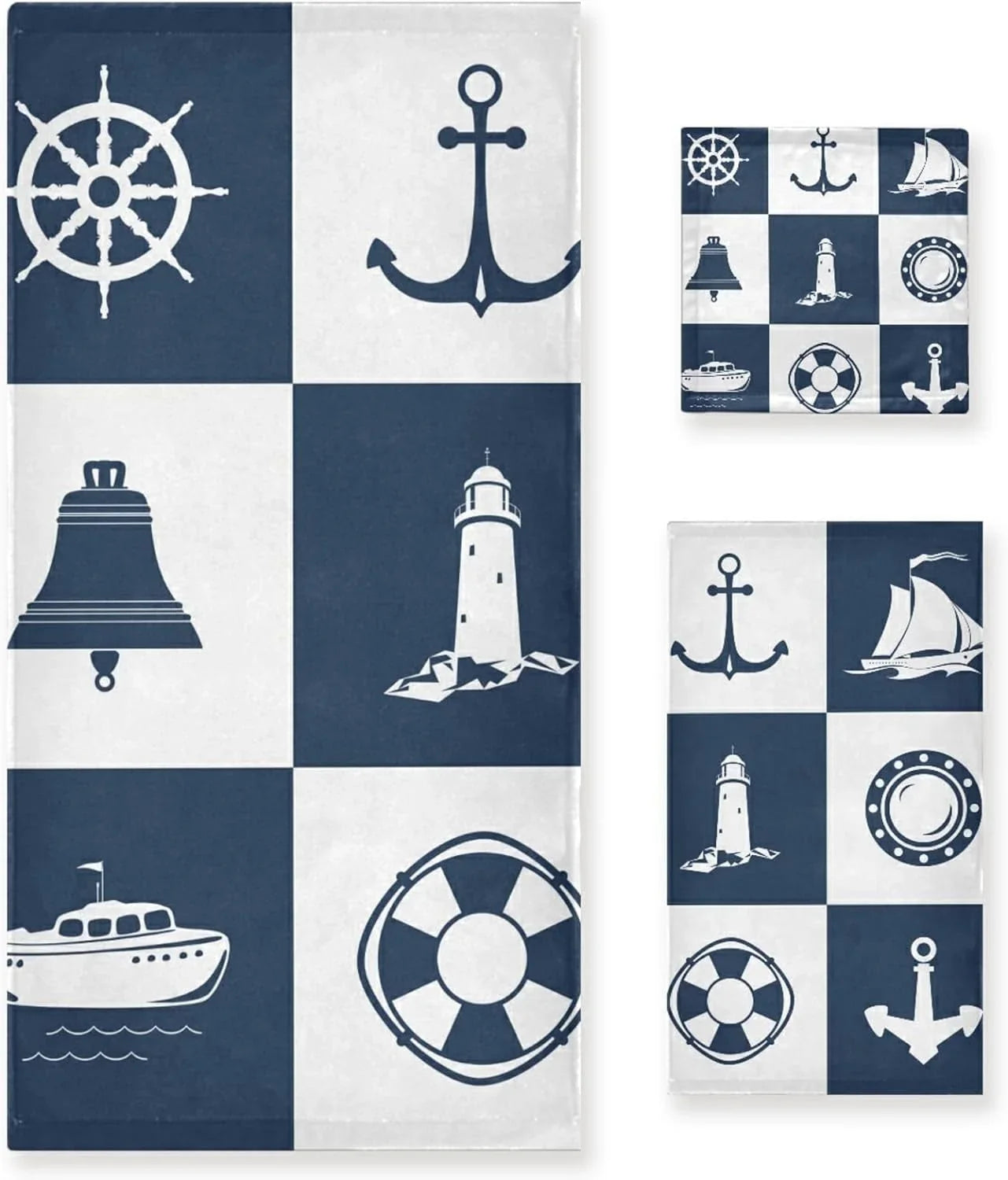 Towels Bathroom Towels Hand Bath Checked Piece Sailing Decorative for Dreamtimes Sets Fingertip Lighthouse 3 Anchor Absorbent Towel Cotton Vessel Soft