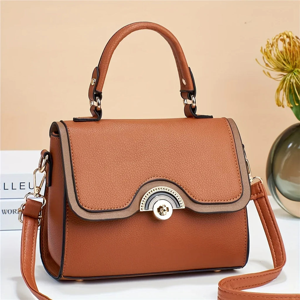 Crossbody Purses Junior Color Trendy Flap Bag, Women's Ontrast Handbags, Lock Square Turn