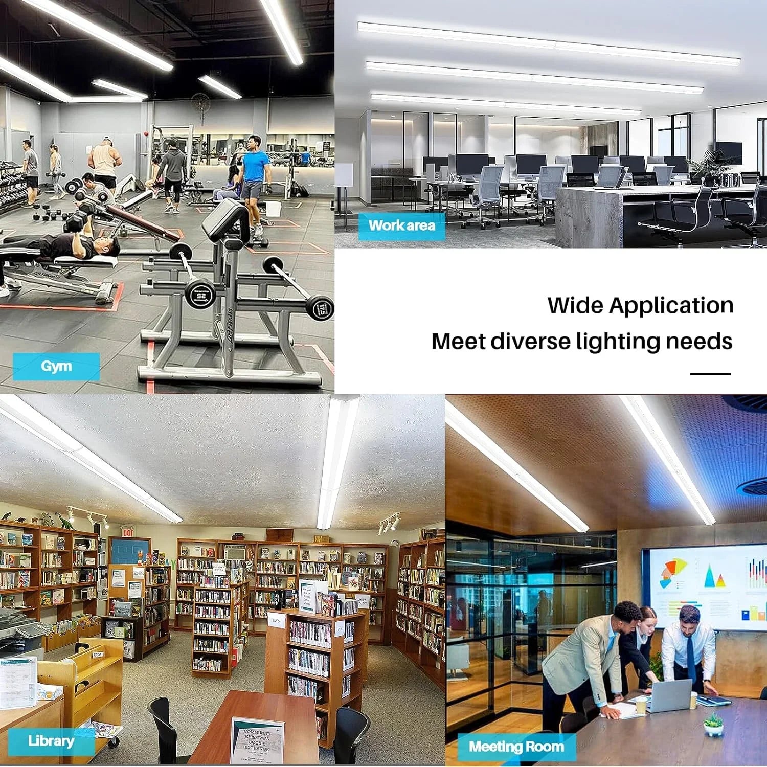 Fluorescent Commercial for LED Lights, Ultra Mount Equiv.], Office Flush Grade 5000K, Pack Wraparound Warehouse, Slim 12500LM, Strip 4 8 Light Garage T8 LED [6-lamp Foot QCAI Shop 110W 8FT Compact