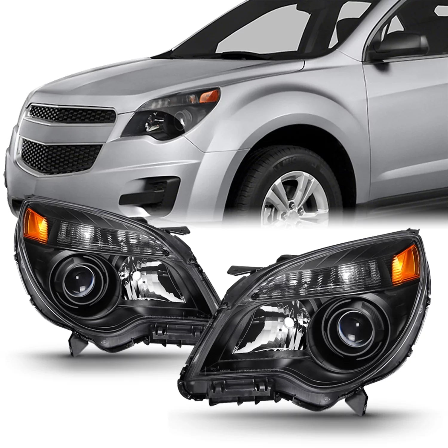 Projector Left BLACK 2012 Type Chevy Headlight 2014 - Halogen Set AKKON 2010 For 2013 & 2015 Right Equinox Headlamp 2011