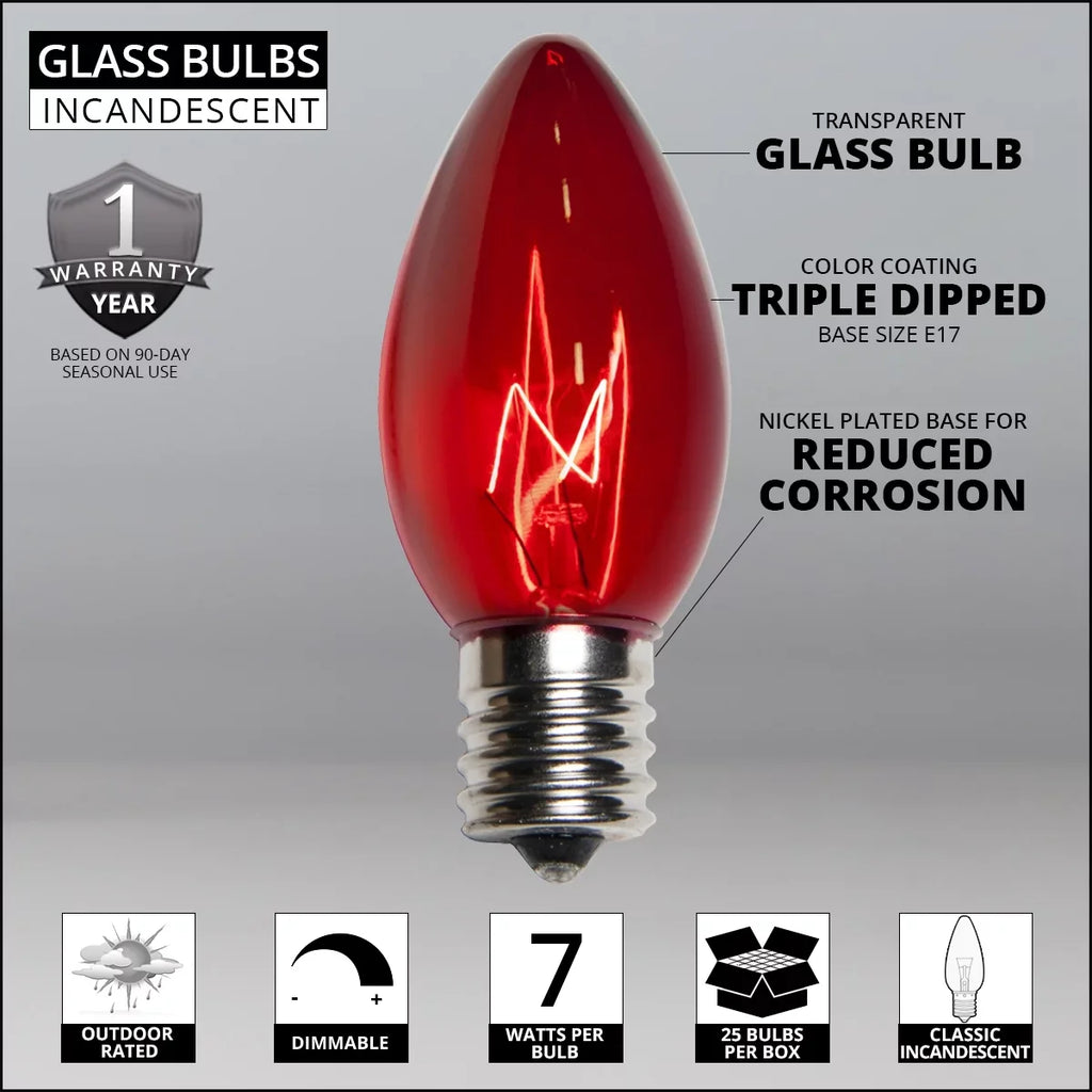 ft Wintergreen Indoor-Outdoor Lights, Christmas C9 Commercial Lighting Red/Clear 50 50 String Lights,