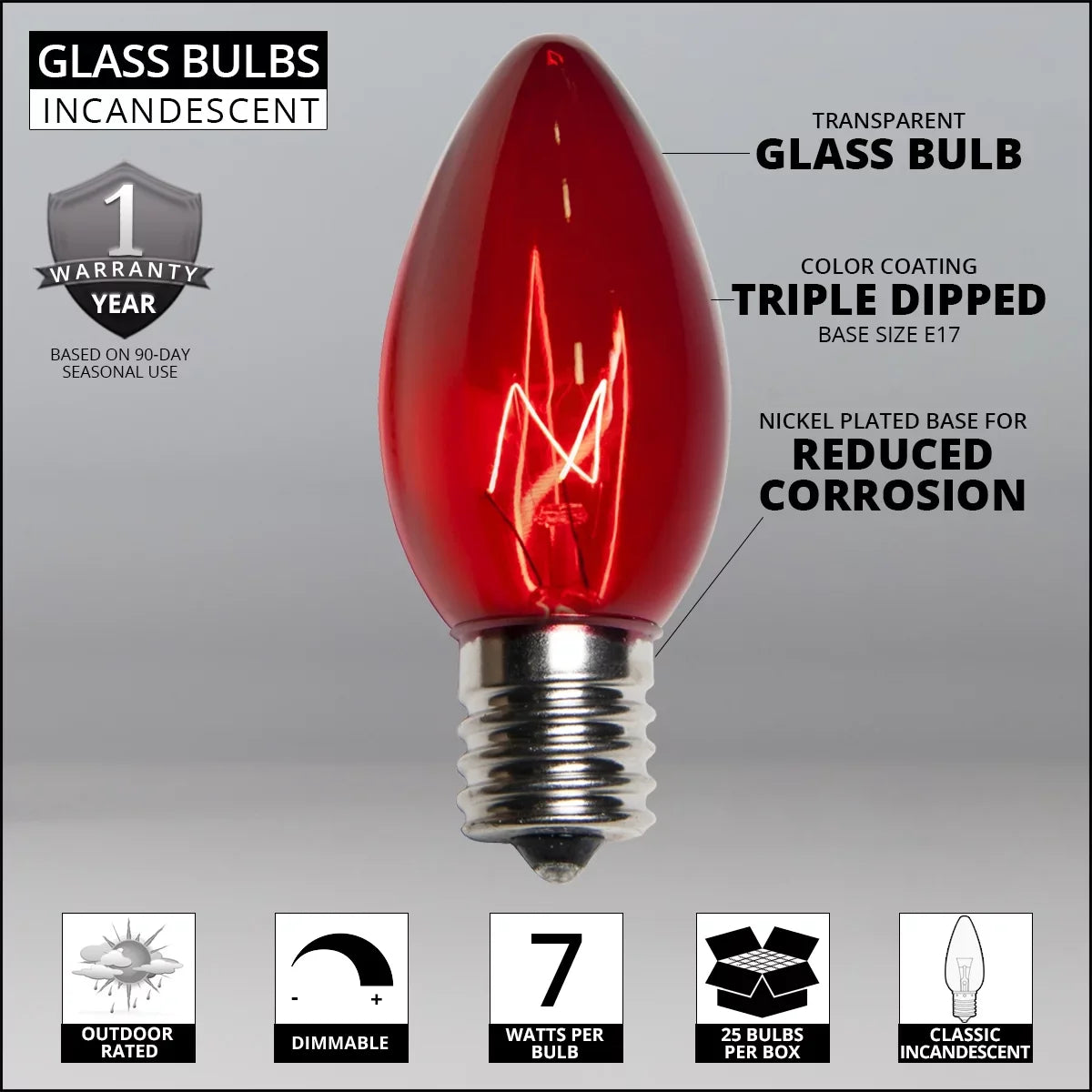 ft Wintergreen Indoor-Outdoor Lights, Christmas C9 Commercial Lighting Red/Clear 50 50 String Lights,