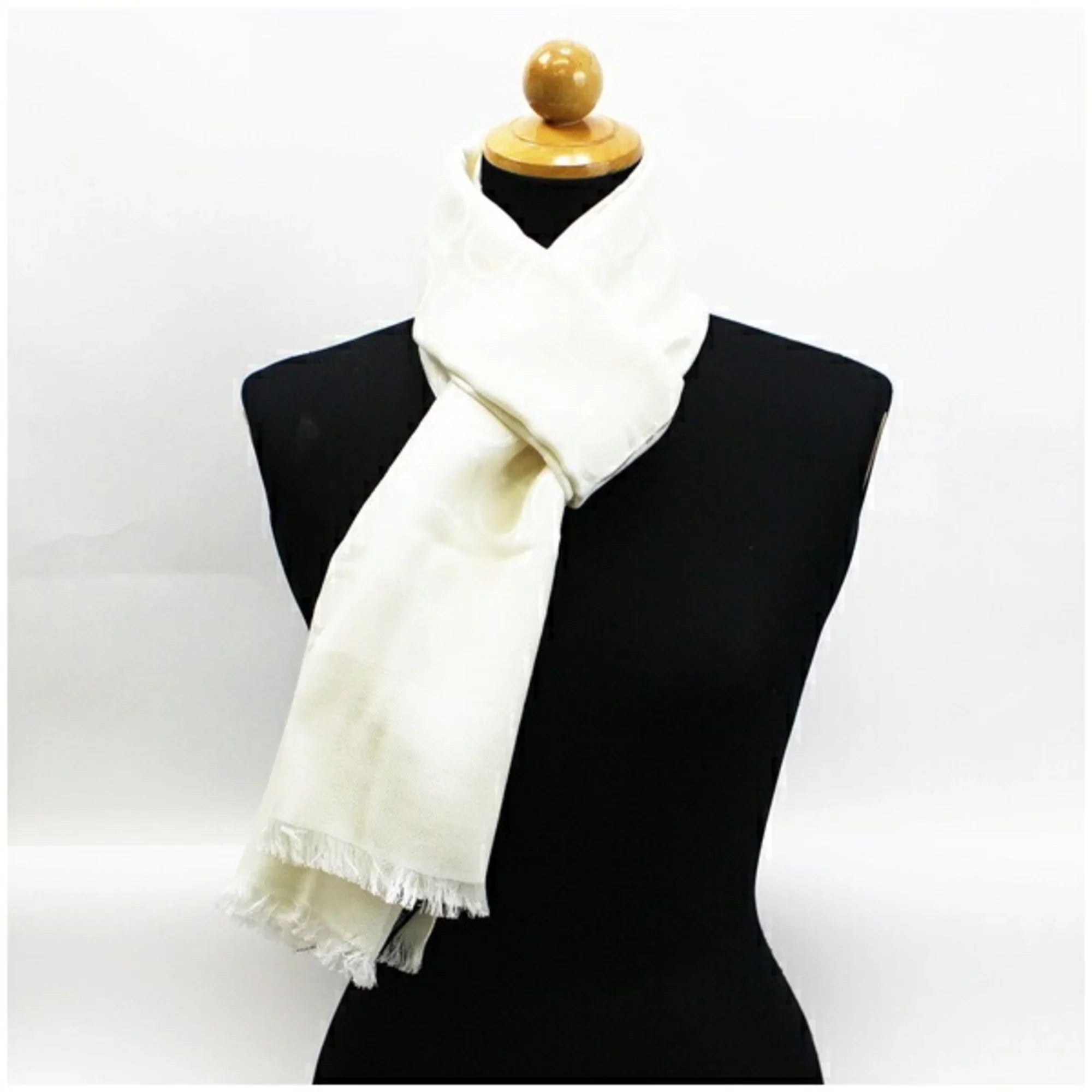 ladies (Good) pattern SALVATORE Gancini Salvatore FERRAGAMO Ferragamo AB rank white stole Pre-Owned silk wool x