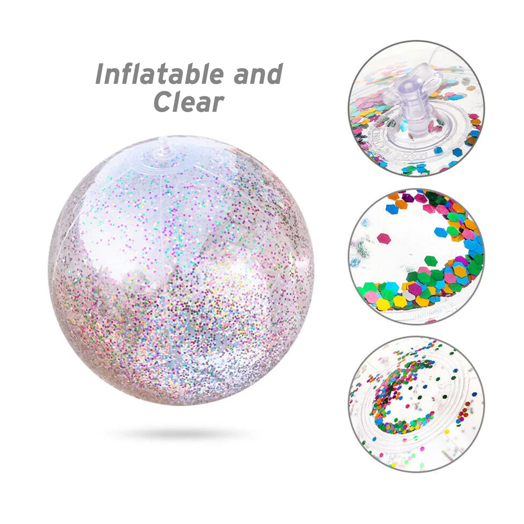 Beach Sand 24 Party 6 Premium Junipel Beach Beach Beach Theme | Confetti Ball Decoration, with & Glitter of Water Toy Supplies Inch Pool Summer Balls Inflatable Party for 16 -Set