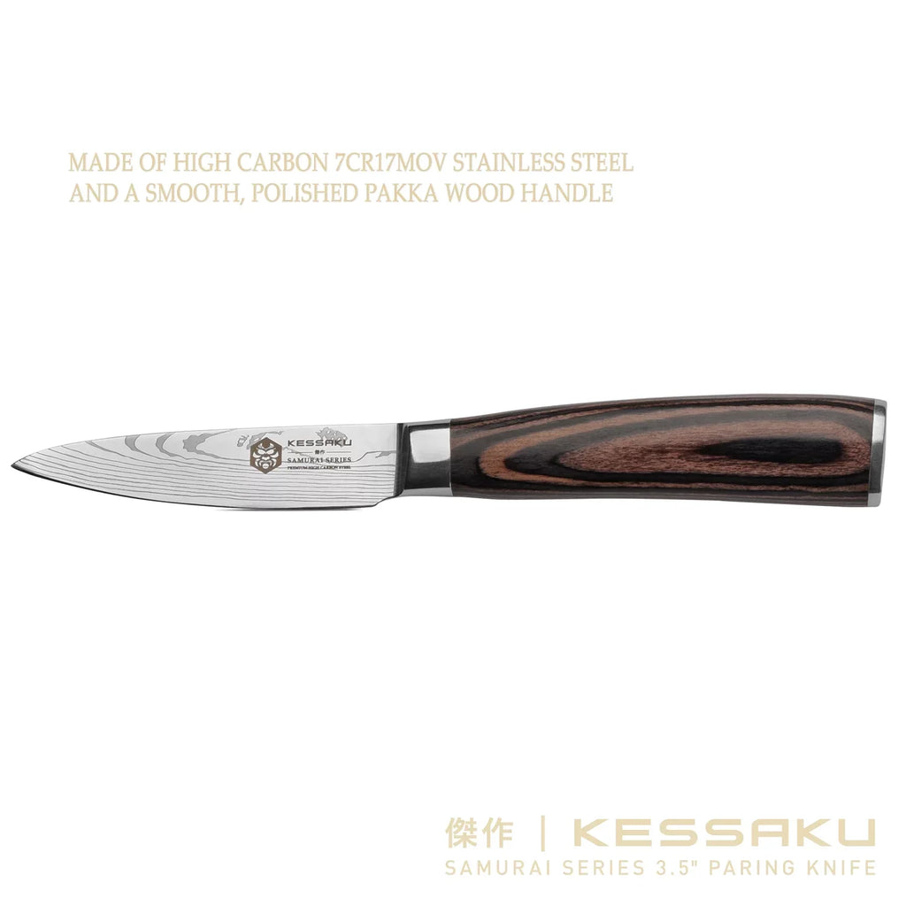 3.5-Inch Forged Bird's Paring 5.5-Inch & Knife 7Cr17MoV Samurai Steel 2.75-Inch Kessaku Set - Guards - High Handle Pakkawood - with Series Beak Blade Carbon Utility Stainless Tourne &