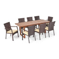 Expandable Maxwell Outdoor 8 Wood and Brown, Set, Cream Dining Seater Wicker