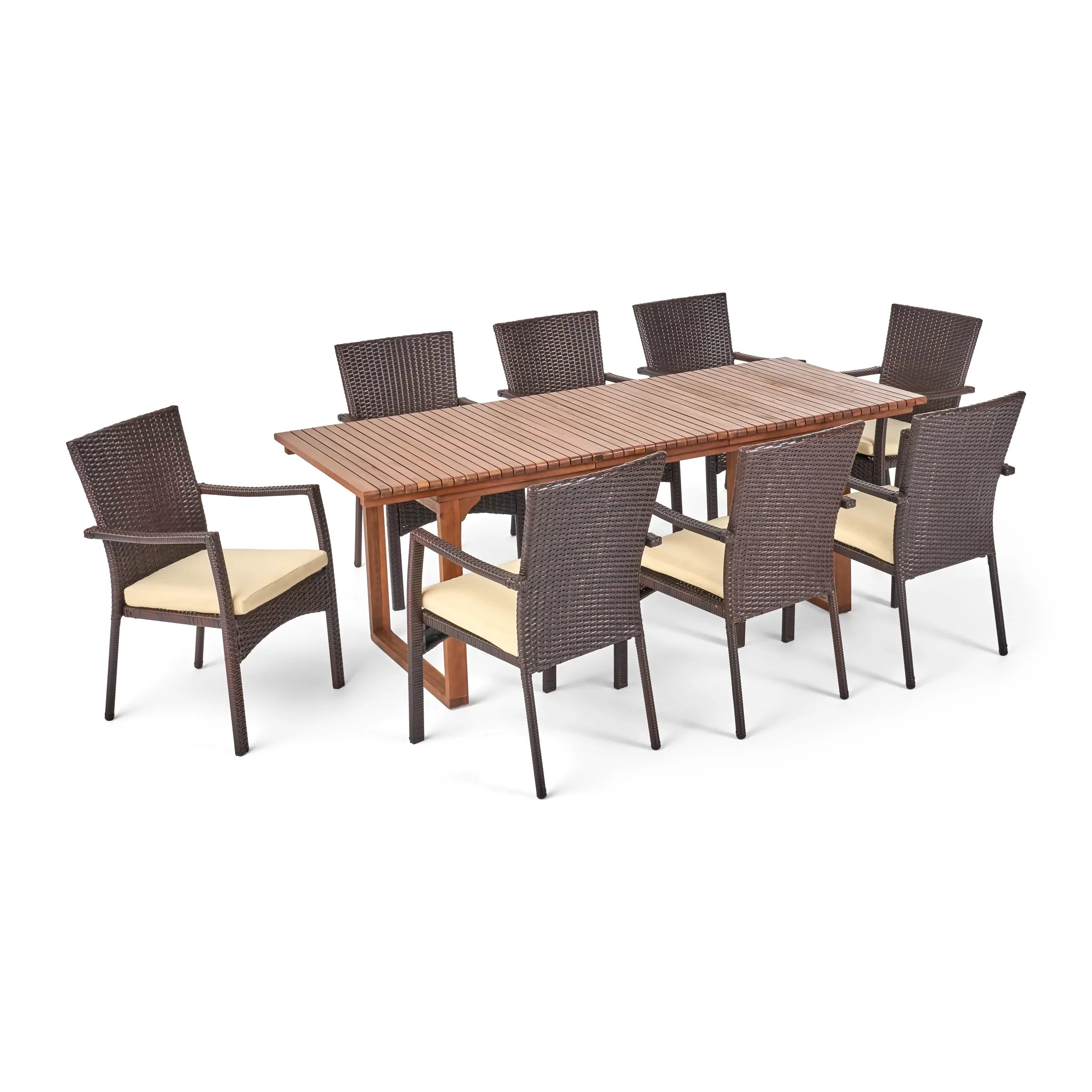 Expandable Maxwell Outdoor 8 Wood and Brown, Set, Cream Dining Seater Wicker