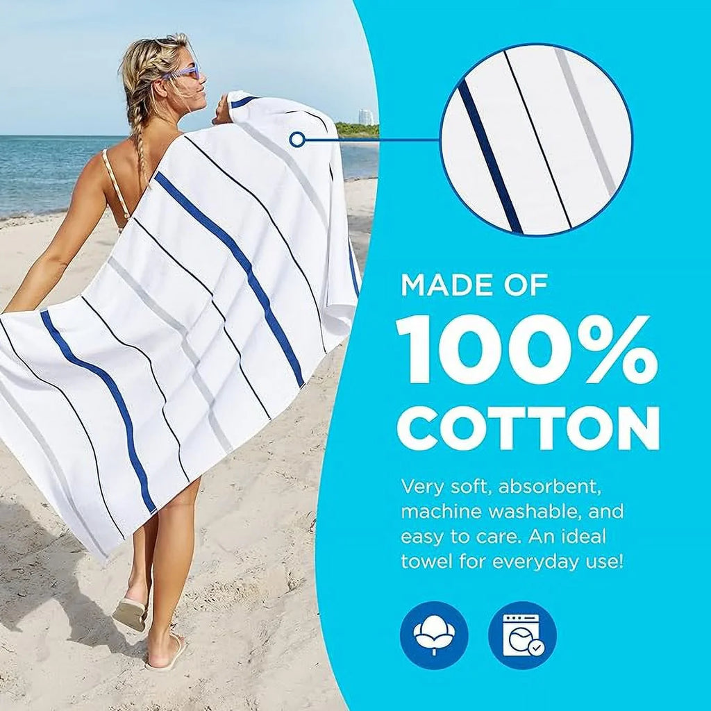 '- Beach Pcs - Kaufman Towels (Navy) GSM Horizontal - - X Luxury Sailor 4 4-Pack Stripes 30in Terry 60in 400 Towels Pool - of Hotel Set