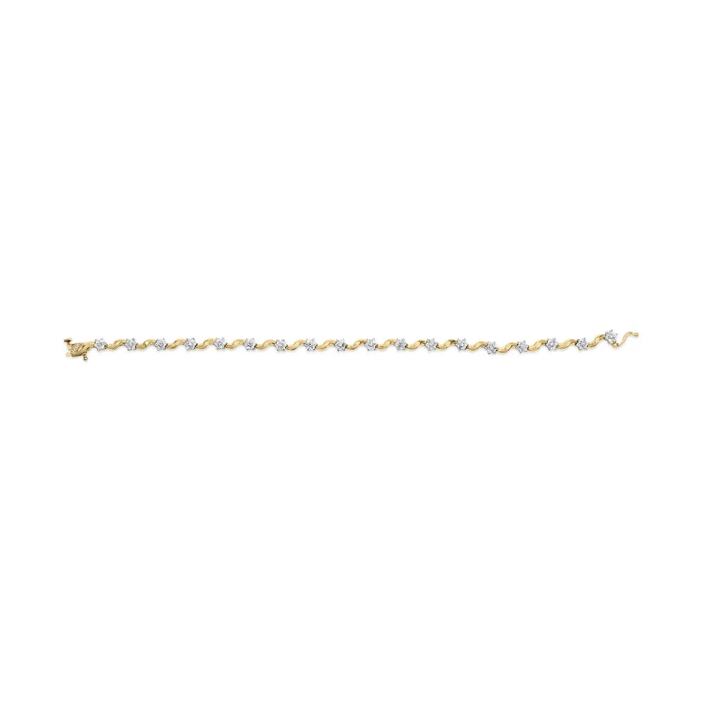 Yellow Clasp Brilliance 10k of Floral Color, Womens Cttw Diamond Clarity) I2-I3 Gold Round Box Prong Cut S-Link 1.00 7.50" (I-J Haus Bracelet