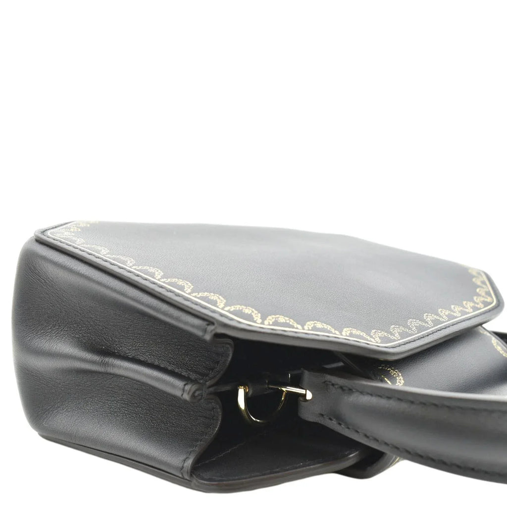 Handle Mini Top Black Guirlande Leather Bag Calfskin Pre-owned CARTIER Satchel
