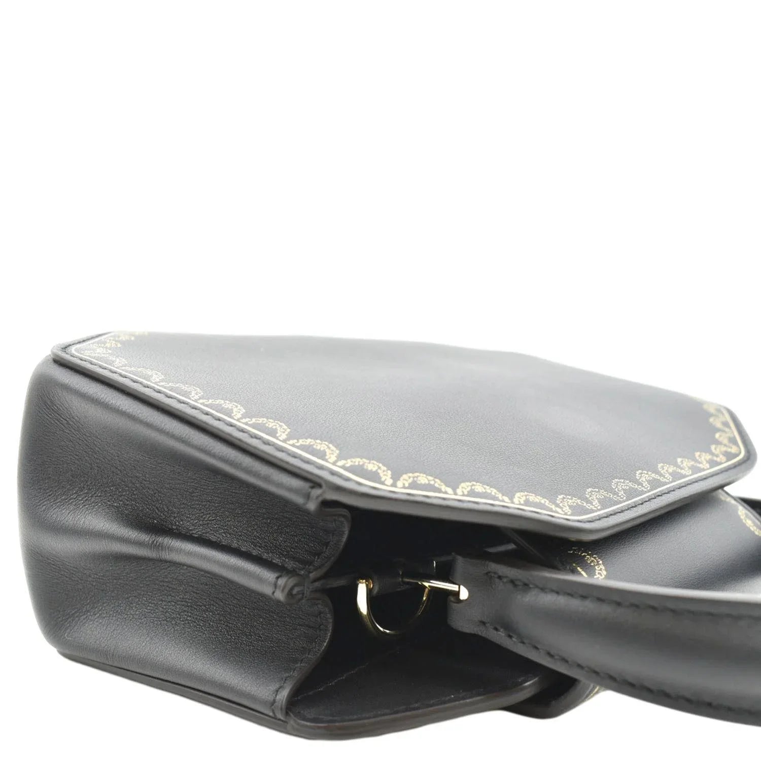 Handle Mini Top Black Guirlande Leather Bag Calfskin Pre-owned CARTIER Satchel