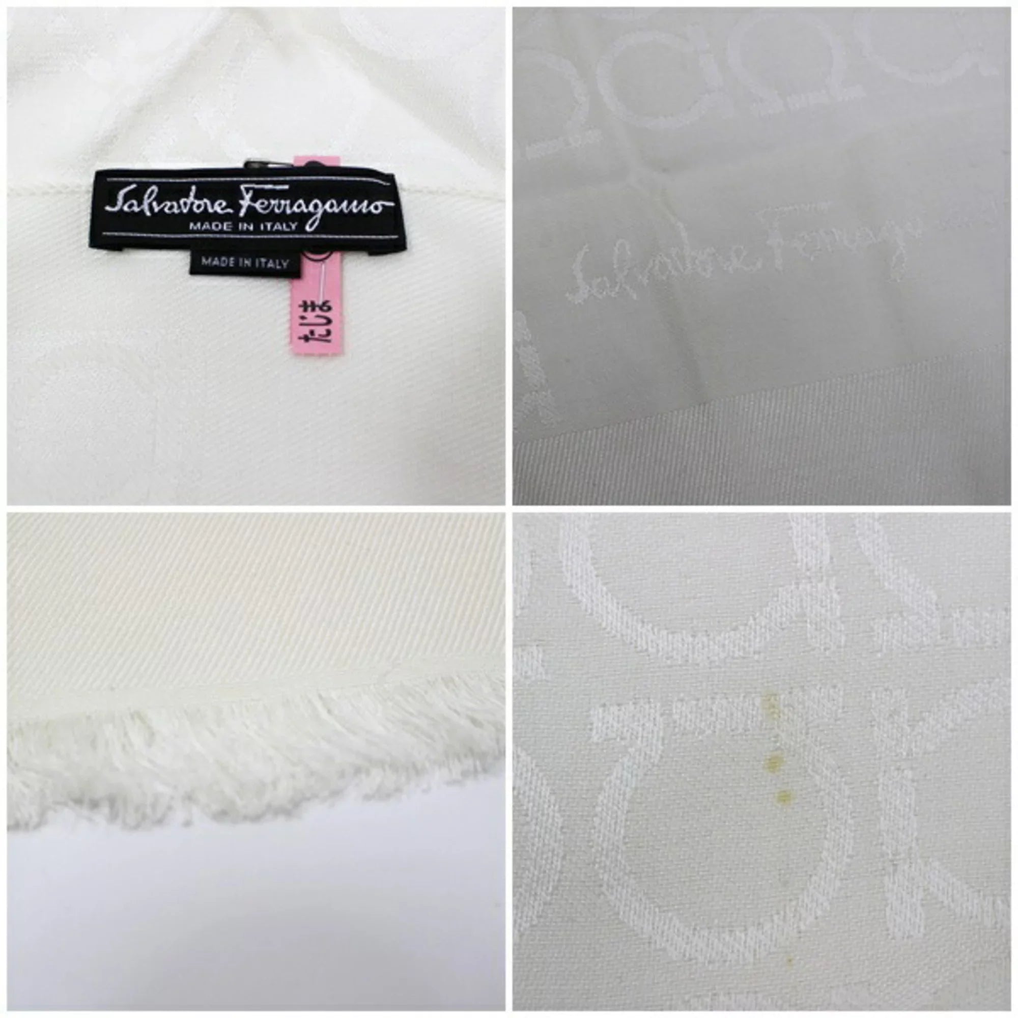 ladies (Good) pattern SALVATORE Gancini Salvatore FERRAGAMO Ferragamo AB rank white stole Pre-Owned silk wool x