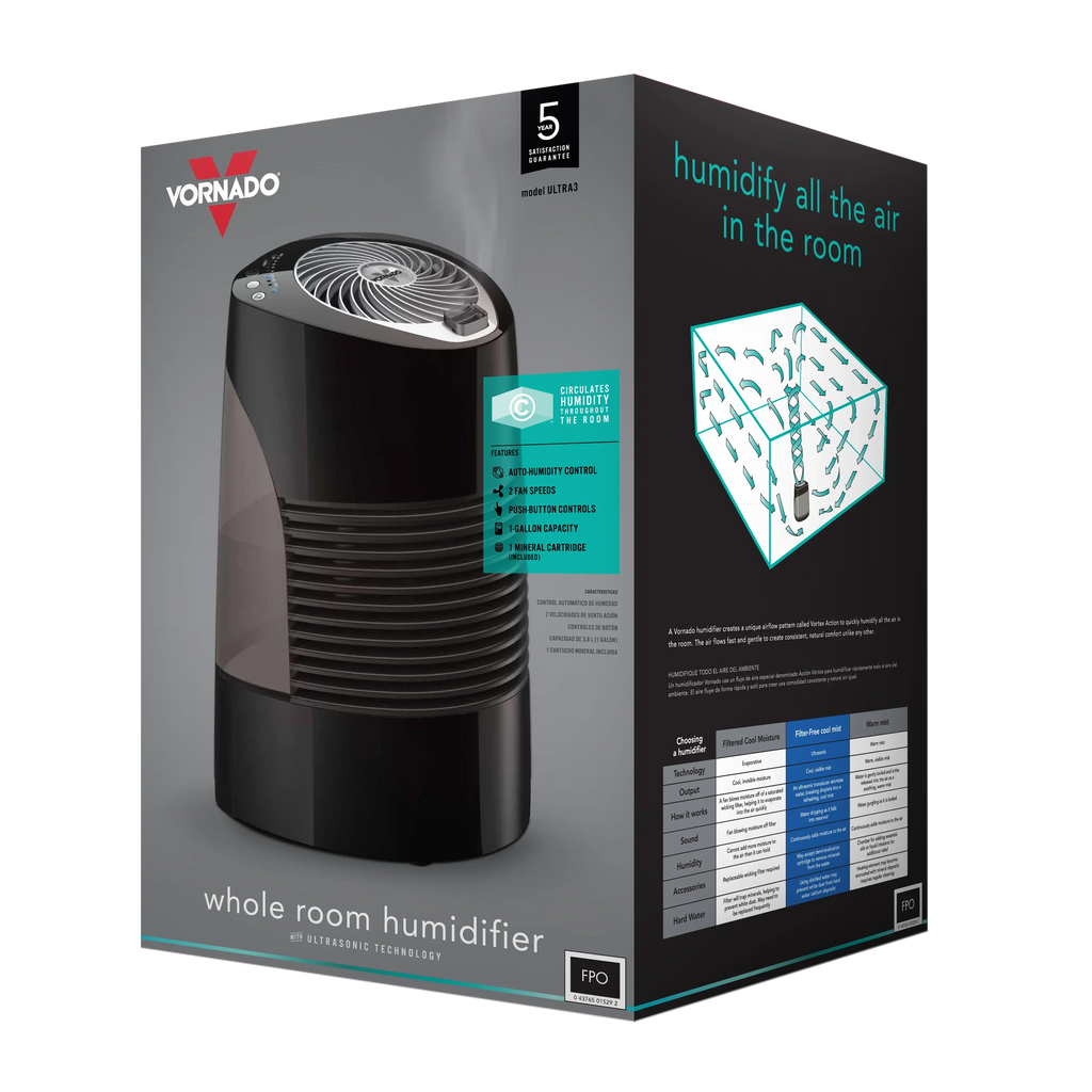 New Whole 3 and Room Black Ultrasonic Humidifier, Blue, Ultra Vornado