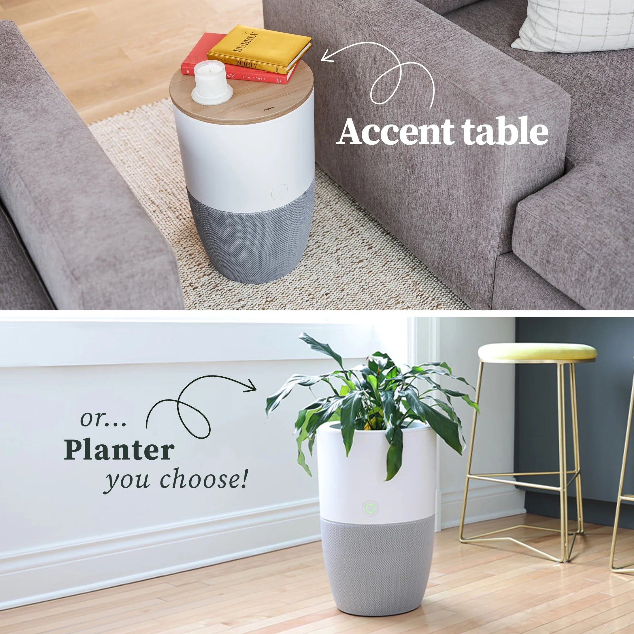 With Medical-Grade HEPA-13 | Smart Dupray Air Purifier Air Bloom™ Accent Walnut Filtration Table