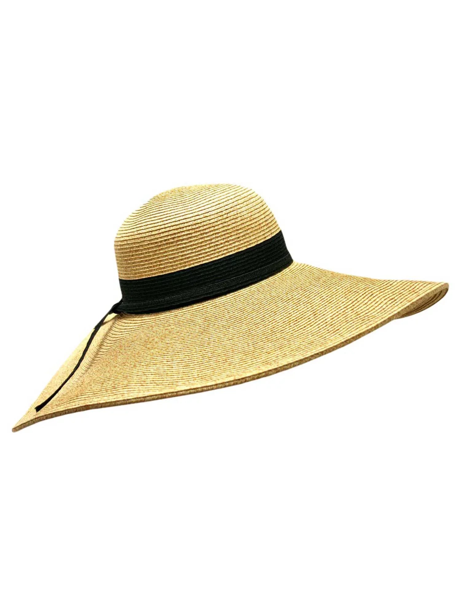 Hat With Black Hat Wide Ribbon Floppy Brim Natural Band