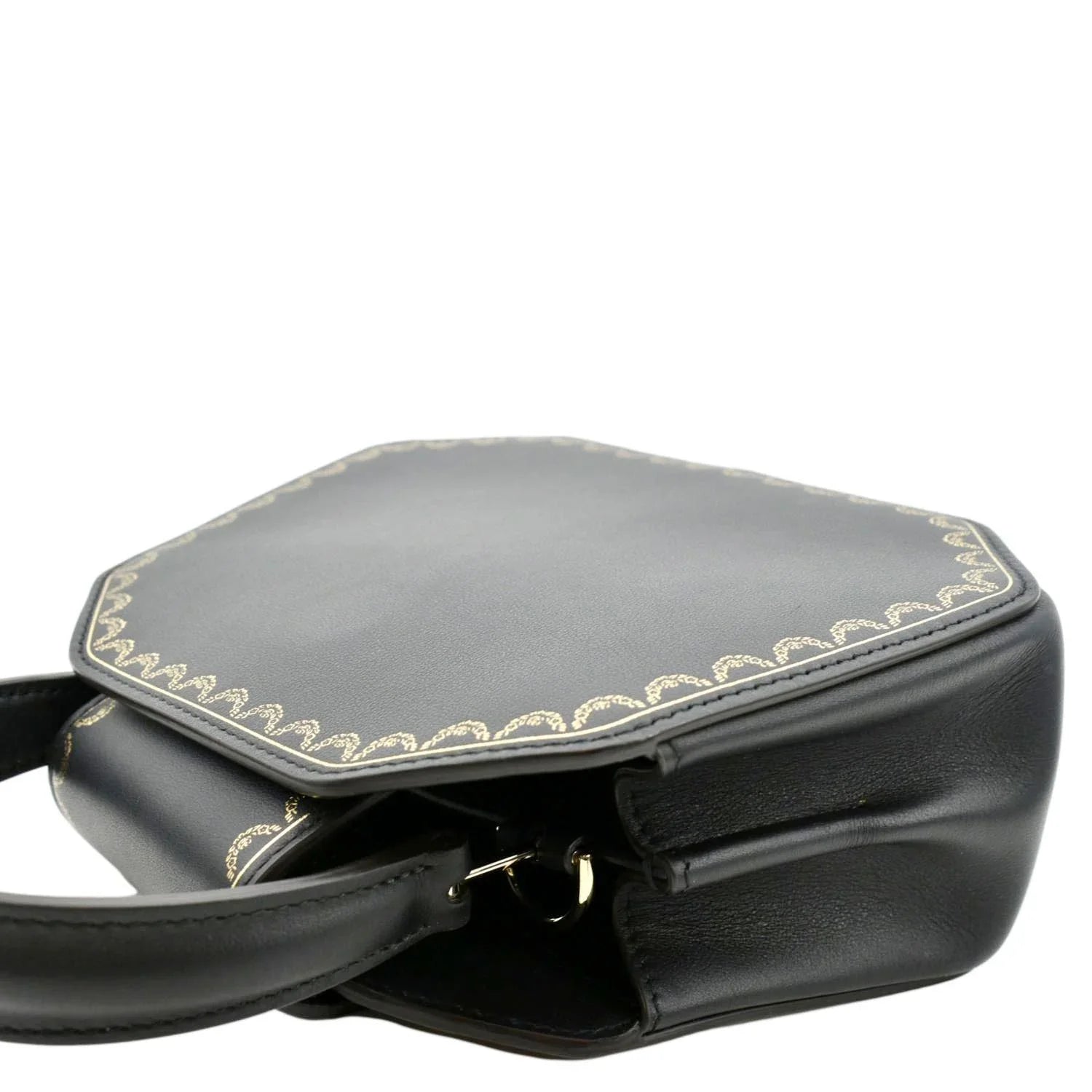 Handle Mini Top Black Guirlande Leather Bag Calfskin Pre-owned CARTIER Satchel