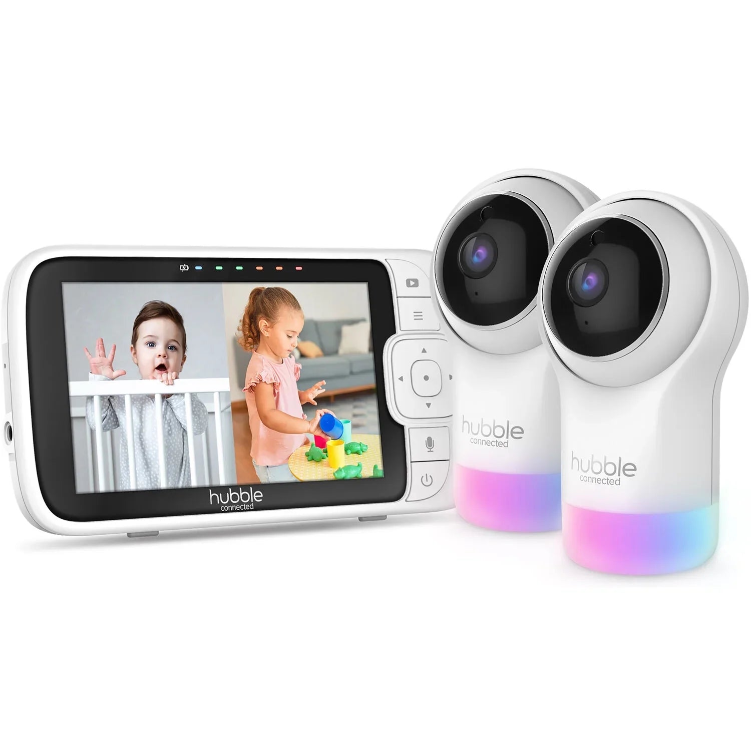 2 HD Connected White Grip with Pal Twin Glow+ in Hubble Cameras, Hubble Nursery Color and Screen,