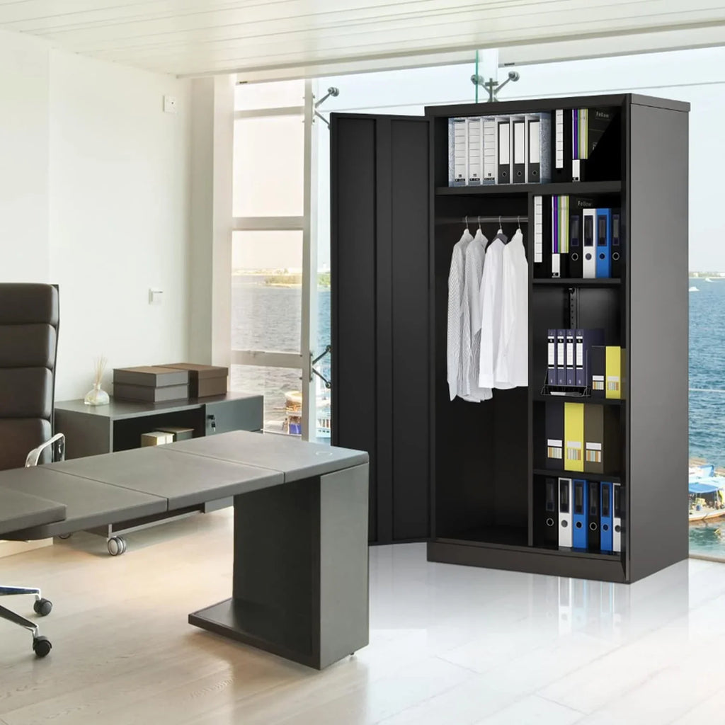 HOOMHIBIU Employee with Locker with Steel Coat Freestanding Metal Cabinets for Office Wardrobe Locking Door Garage and (Black) Cabinet Clothing Home Lock 72'' Shelves