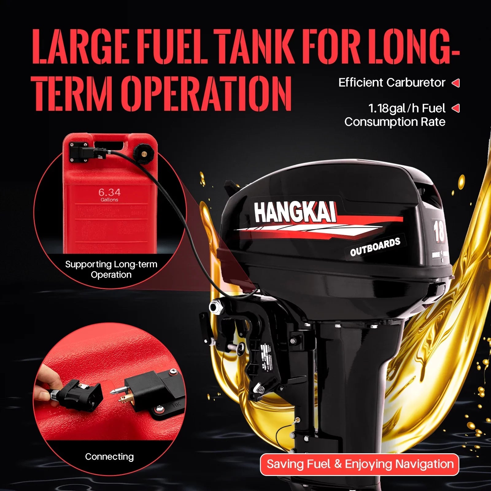 Engine Outboard CDI Fichiouy Water Stroke 18 Fishing HP System Motor Boat 246CC Heavy Duty 2 Cooling
