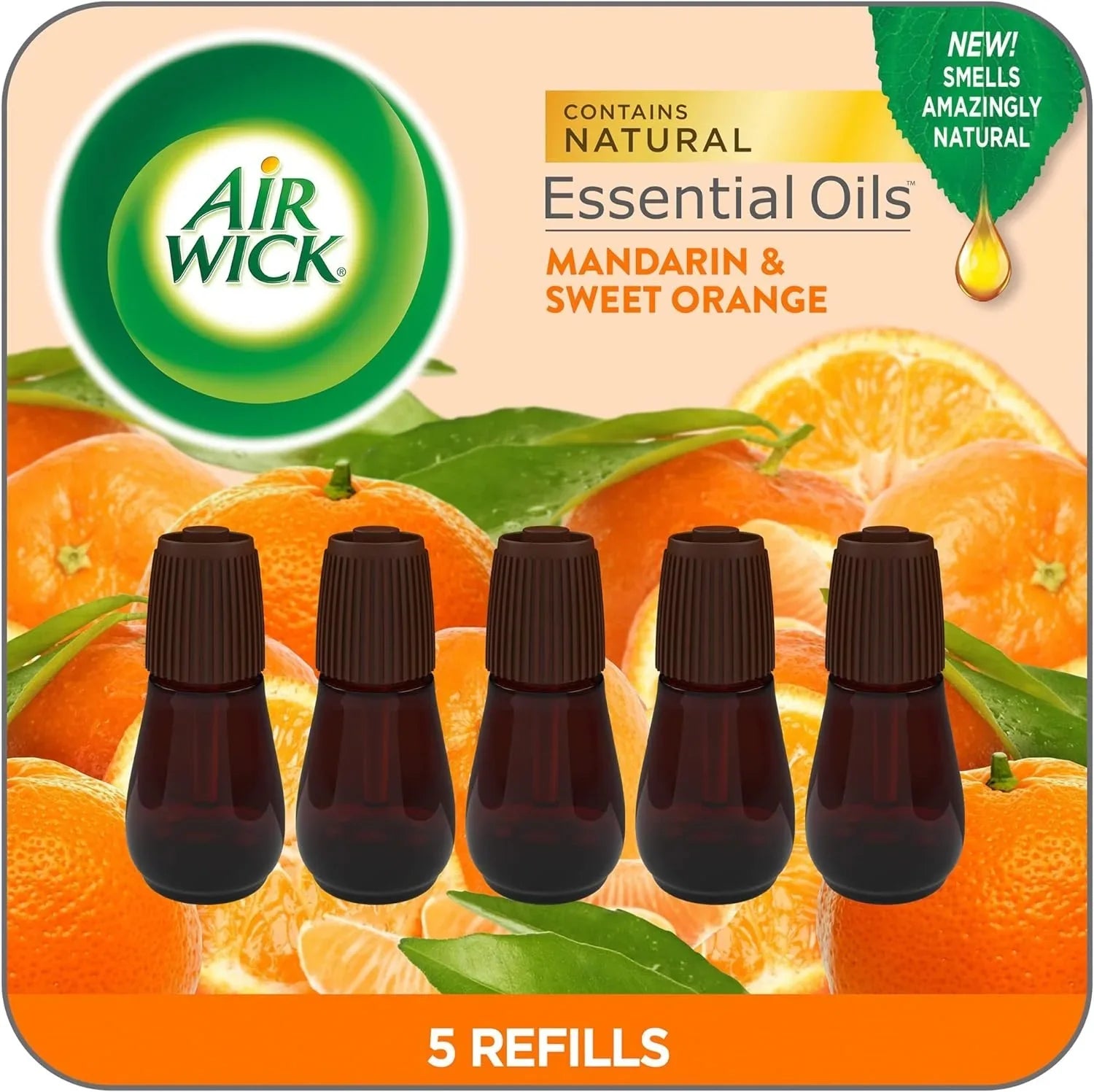 5 Essential Essential Mandarin Oils Refill, Orange, Freshener Mist ct, Wick & Diffuser, Air Sweet Air