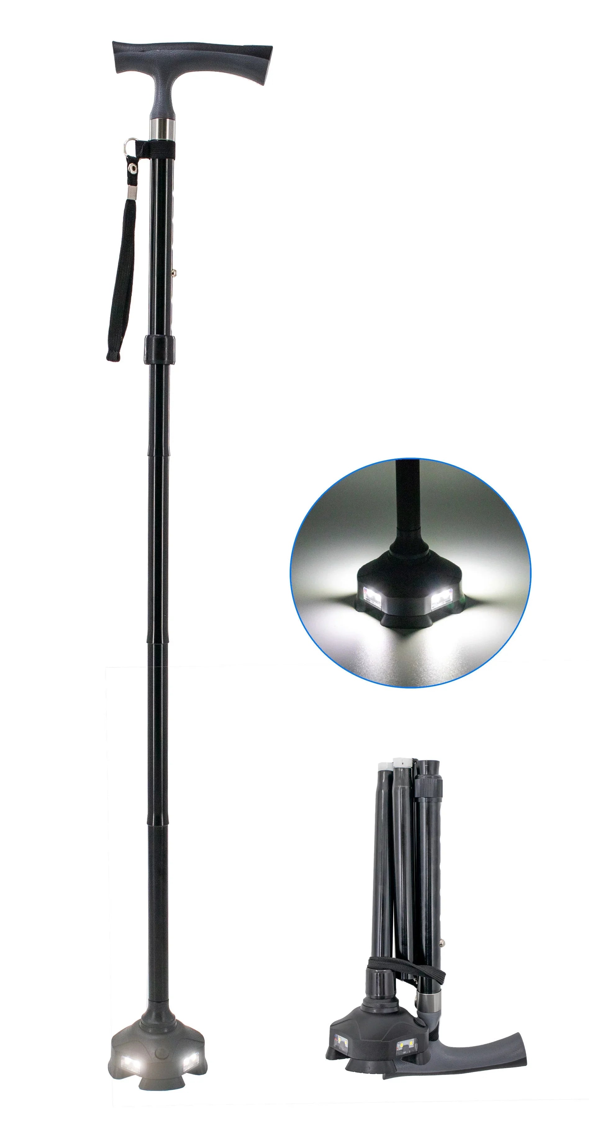 Adjustable Support Cane, Women, Seniors Men, Height Posture Portable Comfortable with Cane LED Folding - Lights Walking Collapsible 8 for Folding Lightweight Standing - and Self Cane,