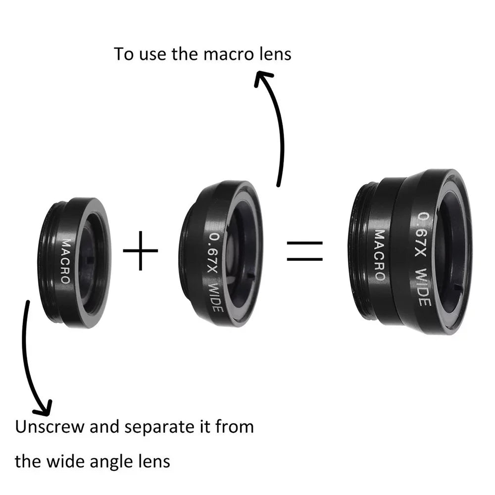 10PCS Stick Lens Selfie Tripod Angle Mobile + + Telephoto Eye Wide Detachable Fish Phone + Lens Universal 8X Lens Macro Clip-on +