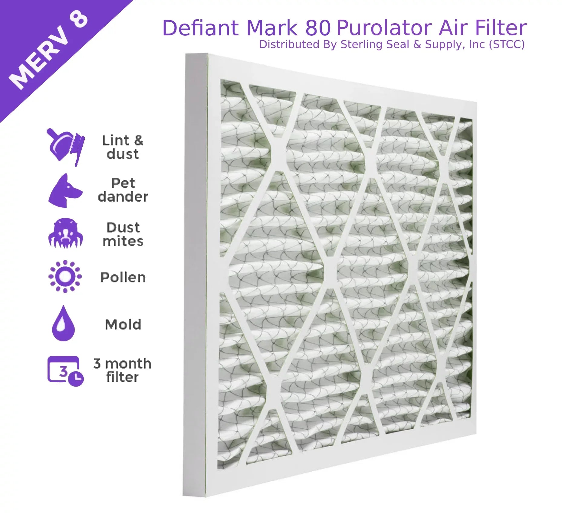 Extended 8, (6 Surface Purolator Pack) Air 15x30x1, Mechanical Filter, Pleated DMK80 MERV